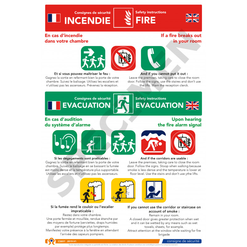 Consigne de sécurité incendie bilingue