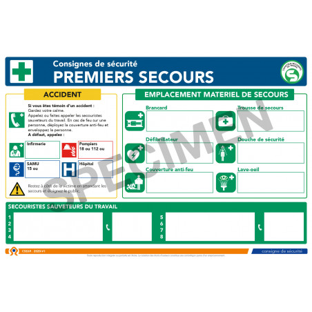 Consigne de sécurité premiers secours