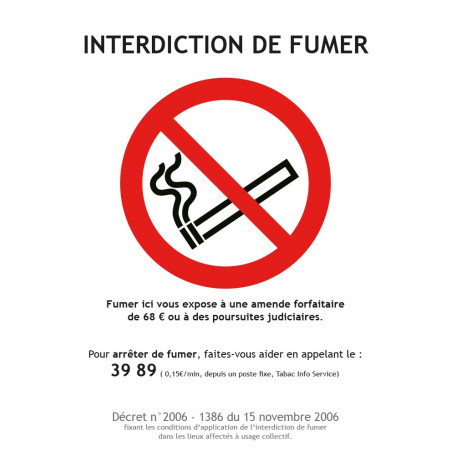 Panneau Interdiction de fumer conforme Décret officiel