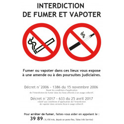 Panneau interdiction de fumer et vapoter conforme décret officiel