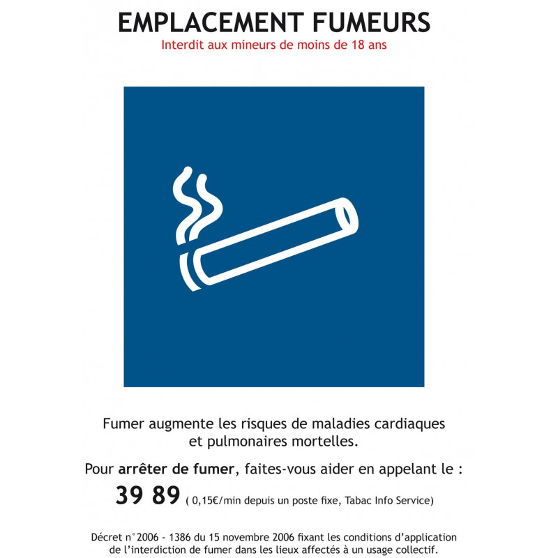 Panneau emplacements fumeurs conforme décret officiel